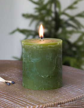 Botanical Green Rustic Pillar Candle – 7.5 cm