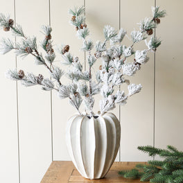 Three Faux Snowy Pinecone Stems