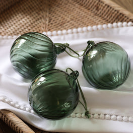 Three Twisted Green Glass Baubles