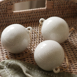 Three White Ceramic Christmas Baubles