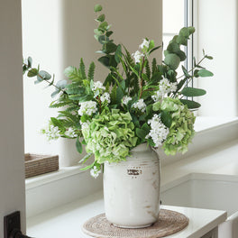 Faux Green Hydrangea and Fern Arrangement