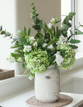 Faux Green Hydrangea and Fern Arrangement