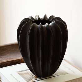 Black Ribbed Vase