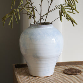 Soft Blue and Ivory Tonal Glazed Vase
