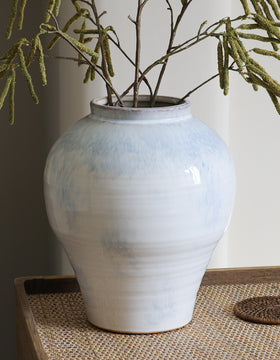 Soft Blue and Ivory Tonal Glazed Vase