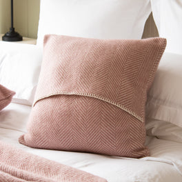 Blush Pink Herringbone Wool Cushion