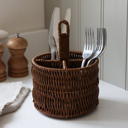 Faux Wicker Cutlery Basket