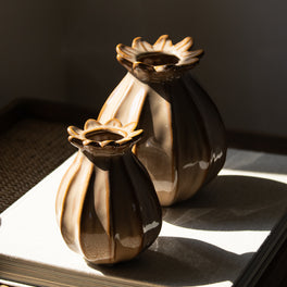 Taupe Brown Poppy Ceramic Bud Vase