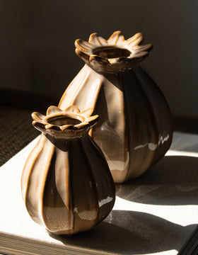 Taupe Brown Poppy Ceramic Bud Vase