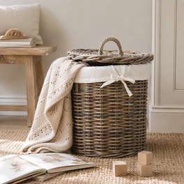 Children's Round Rattan Lined Storage Basket