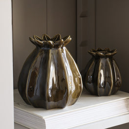 Dark Green Poppy Ceramic Bud Vase