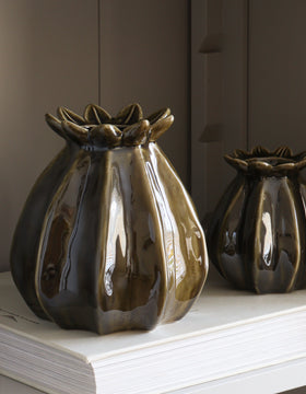 Dark Green Poppy Ceramic Bud Vase