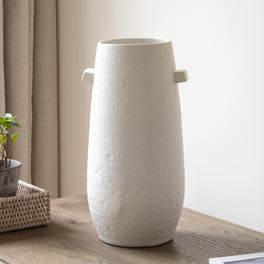 Dimpled Ceramic White Vase With Handles