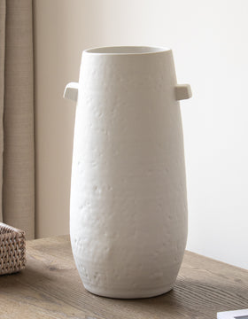 Dimpled Ceramic White Vase With Handles