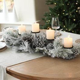 Extra Long Snowy Pinecone Candle Centrepiece