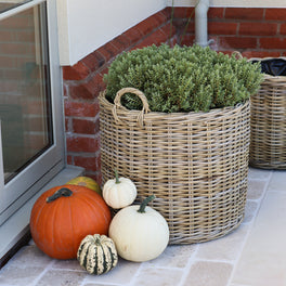 Round Rattan Planter With Handles