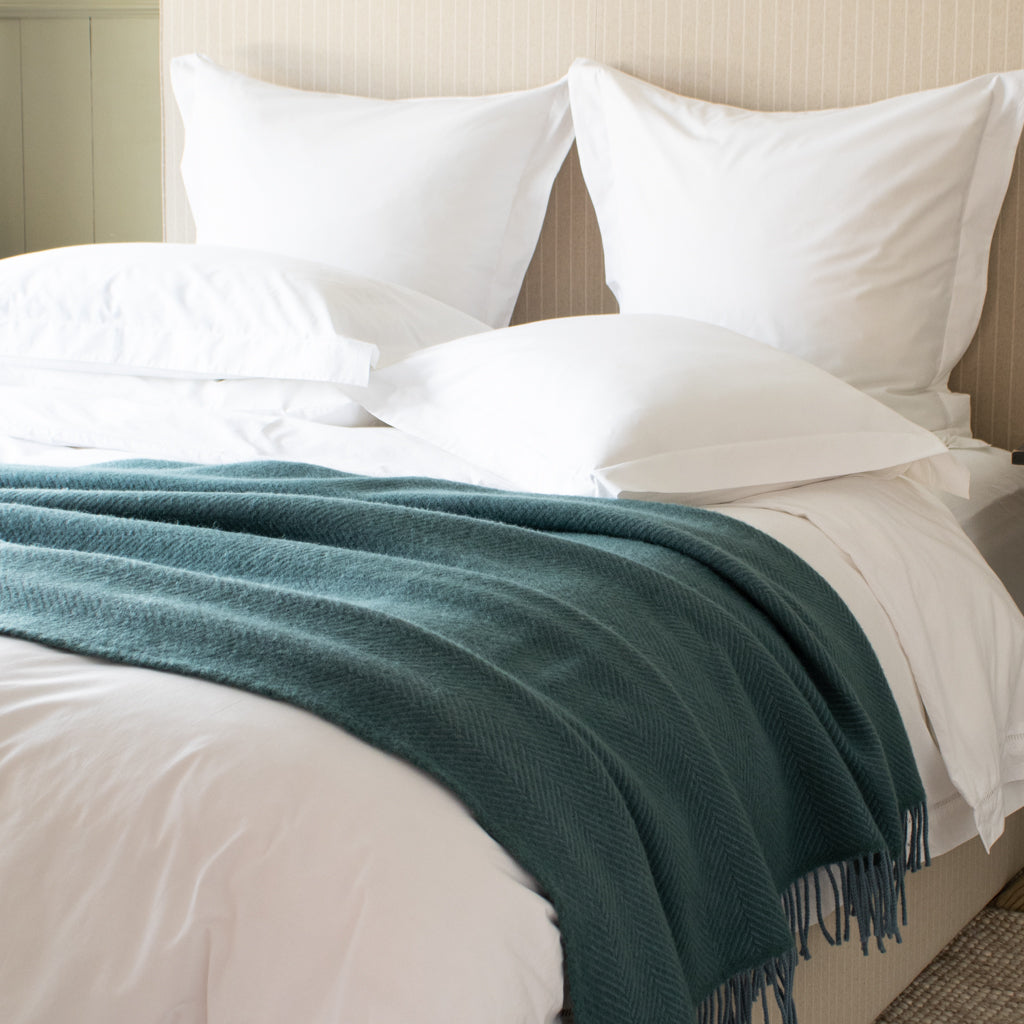 Teal Ruffle Throw Extra Large Teal And Blue Herringbone Wool Throw - Marquis & Dawe