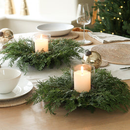 Faux Cedar Candle Holder Centrepiece