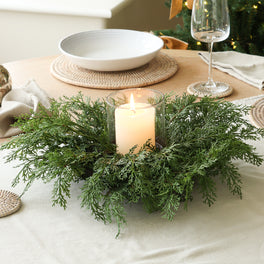 Faux Cedar Candle Holder Centrepiece