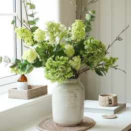 Faux Green Hydrangea and Catkin Arrangement