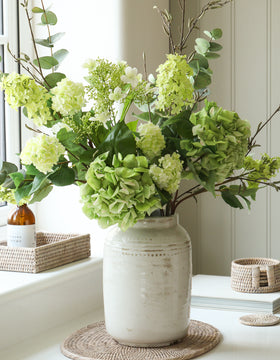 Faux Green Hydrangea and Catkin Arrangement