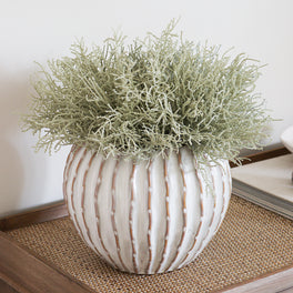 Large Ribbed Round Ceramic Vase