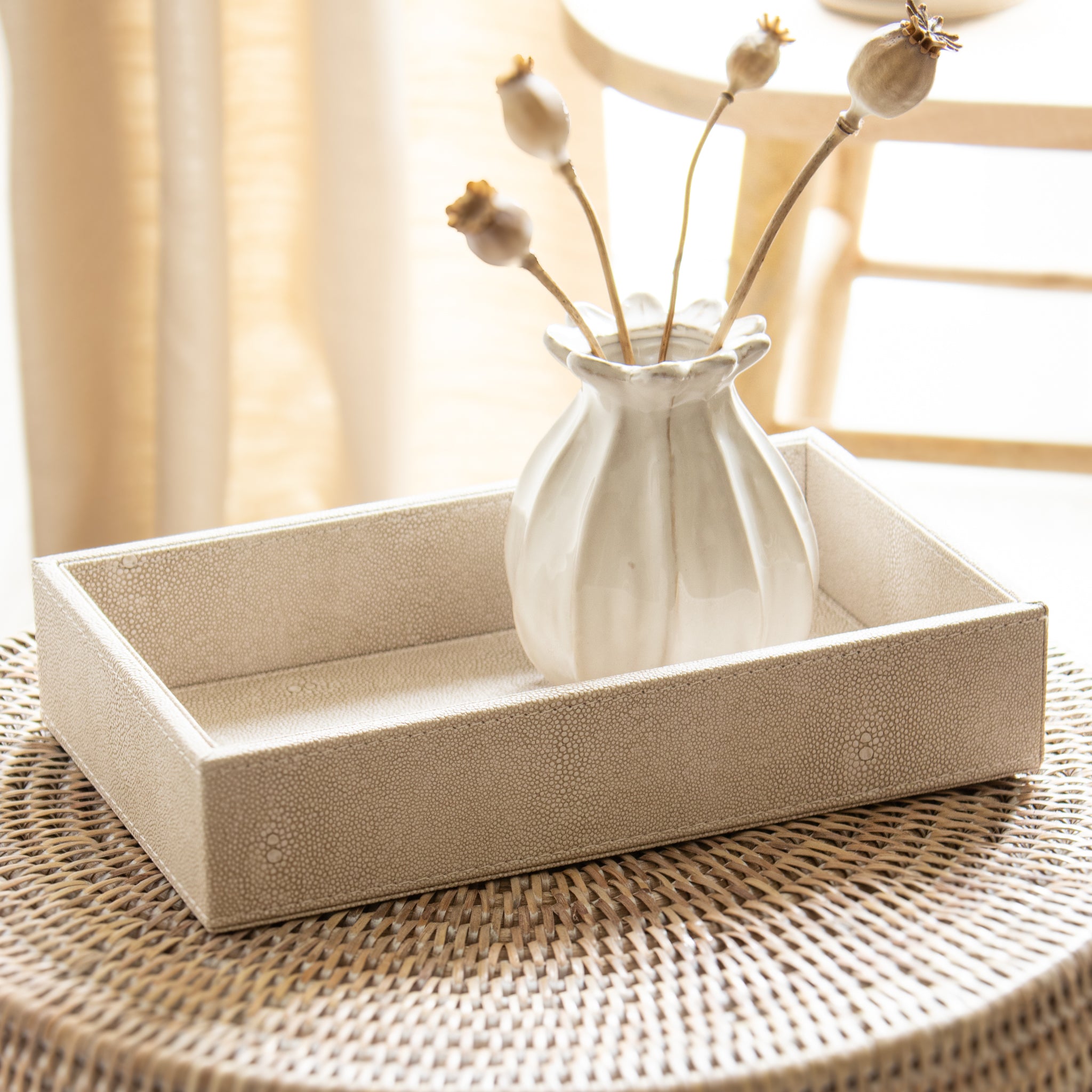Faux Shagreen Ivory Rectangle Tray - Marquis & Dawe