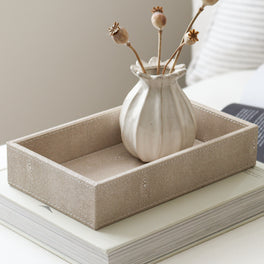 Slight Second Faux Shagreen Ivory Rectangle Tray