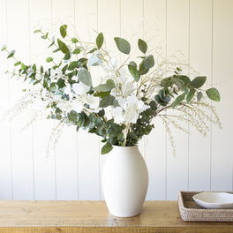 Faux White and Green Eucalyptus Arrangement With Willow