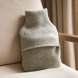 Grey And Cream Herringbone Wool Hot Water Bottle