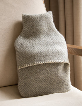 Grey And Cream Herringbone Wool Hot Water Bottle