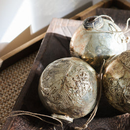 Large Christmas Bauble Antique Brass Leaf