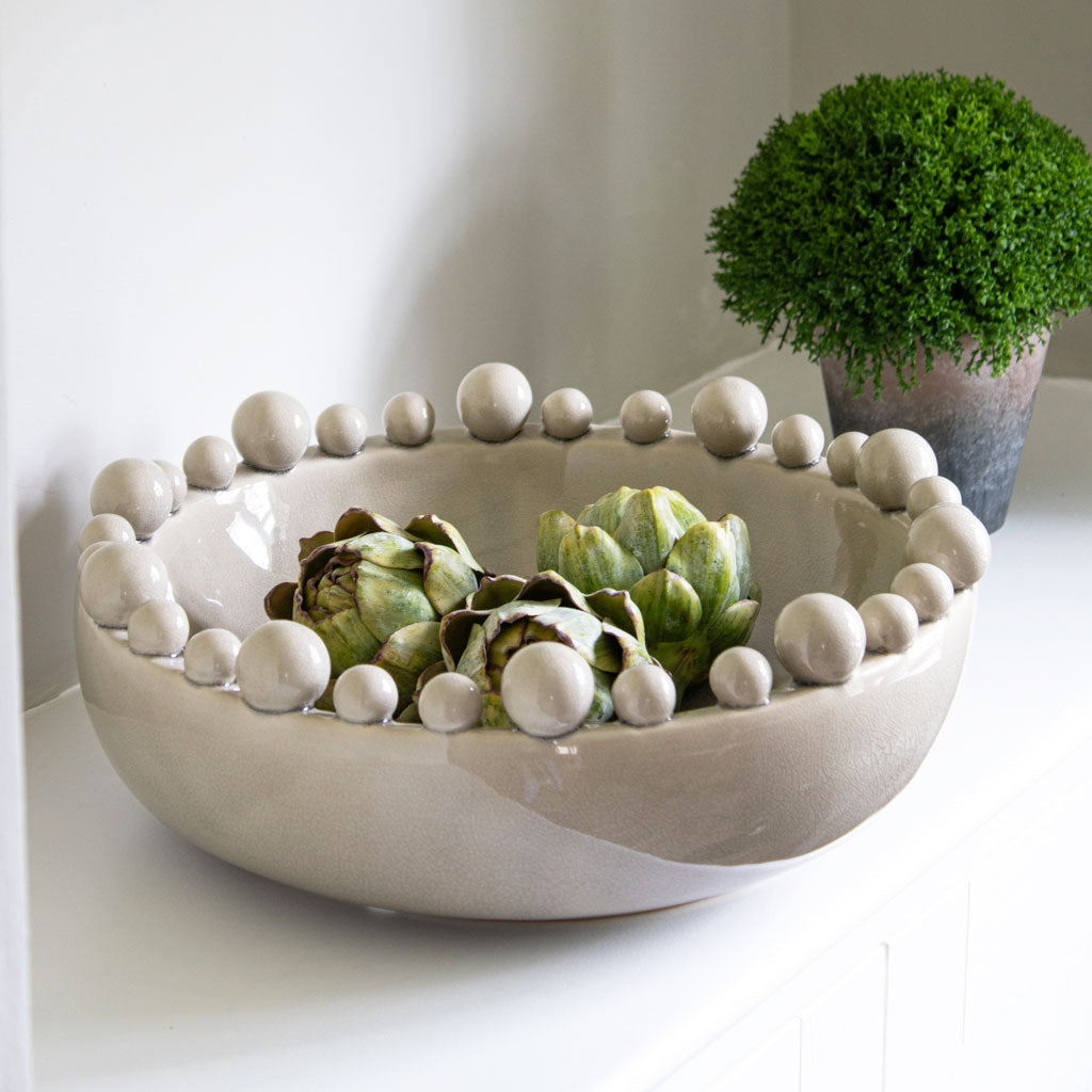 Large Decorative Beige Ceramic Bowl - Marquis & Dawe
