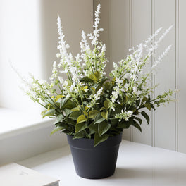 Large Faux Potted White Salvia Plant