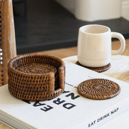 Marbury Brown Round Rattan Coasters - Set of 6
