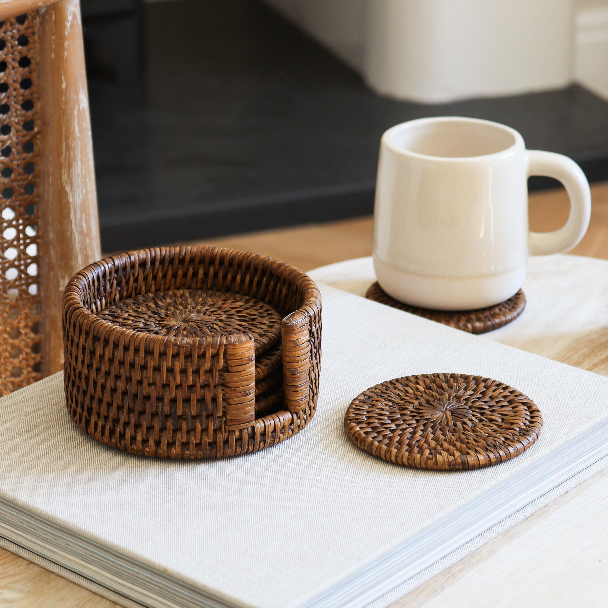 Round Rattan Coasters Marbury Brown - Marquis & Dawe