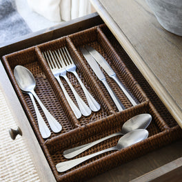 Marbury Brown Rattan Cutlery Storage Organiser