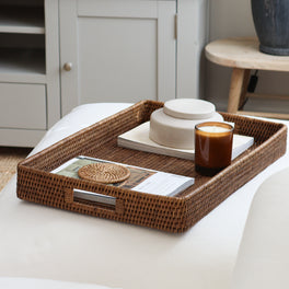 Marbury Brown Rattan Ottoman Tray