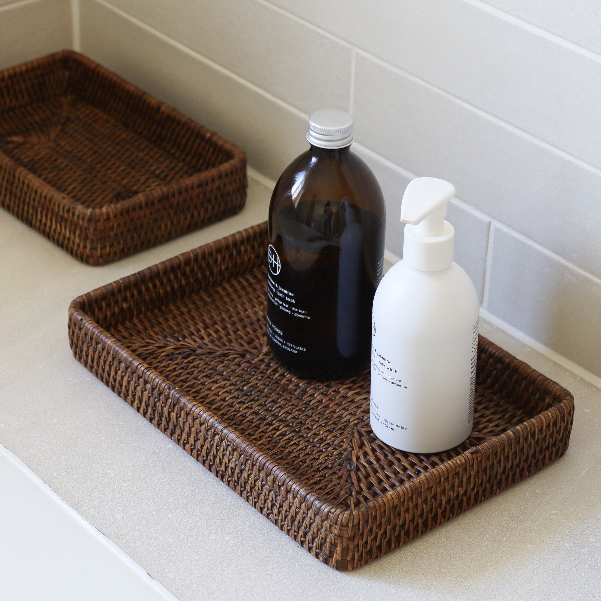 Marbury Brown Rectangular Rattan Decorative Tray - Marquis & Dawe