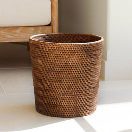 Marbury Brown Round Rattan Wastepaper Bin
