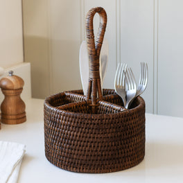 Marbury Brown Round Rattan Cutlery Basket