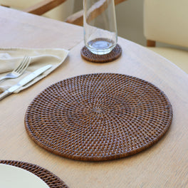 Marbury Brown Round Rattan Placemat - Set of 2