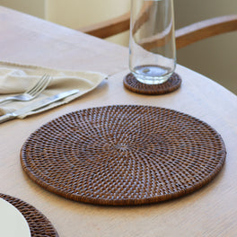 Marbury Brown Round Rattan Placemat - Set of 2