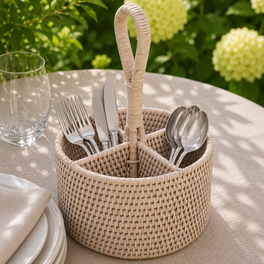 Marbury Round Rattan Cutlery Basket