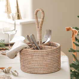 Marbury Round Rattan Cutlery Basket