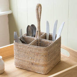 Marbury Square Rattan Cutlery Basket