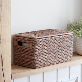 Marbury Taupe Rattan Lidded Bathroom Storage Basket