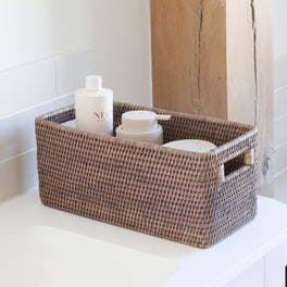 Marbury Taupe Rectangle Rattan Storage Basket