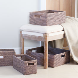 Marbury Taupe Rectangle Rattan Storage Basket