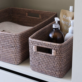 Marbury Taupe Rectangle Rattan Storage Basket